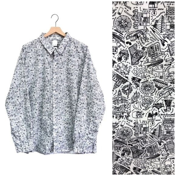 Disney Park Disneyland Attractions Park Map Button Up Shirt | Extra Extra Large