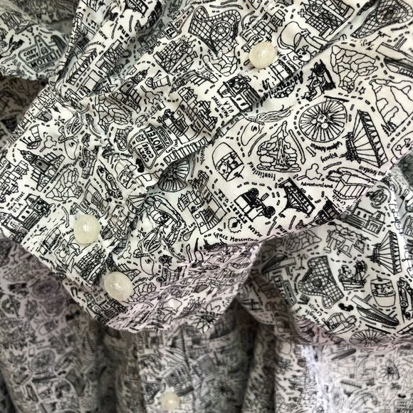 Disney Park Disneyland Attractions Park Map Button Up Shirt | Extra Extra Large