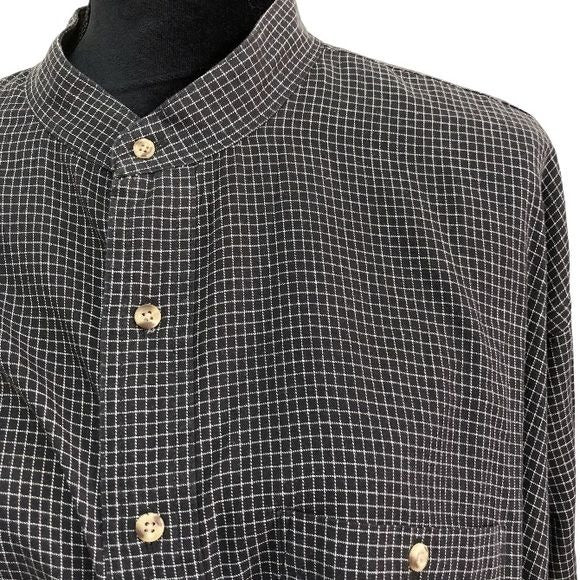 Vintage CC Courtenay Graphed Pattern Button Up No Collar Shirt | Extra Large