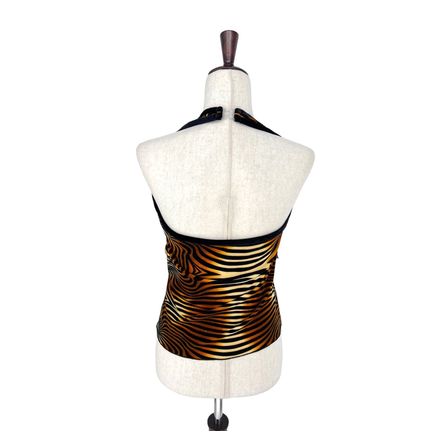 Vintage Curtain Call Costumes Tiger Fringe Halter Tank Top | Small