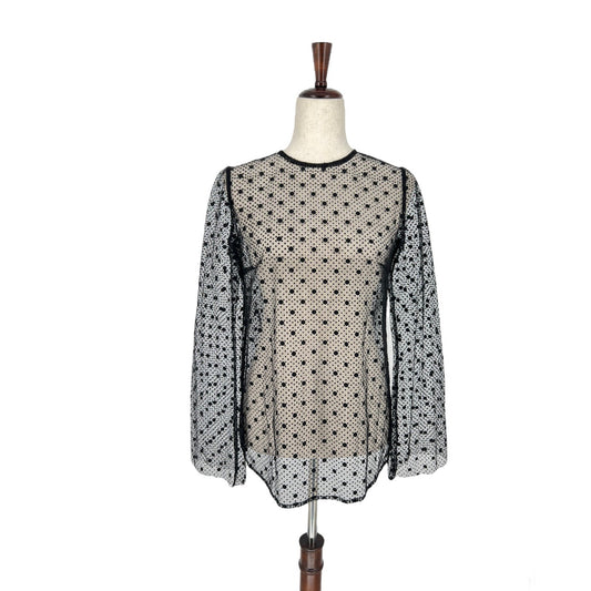 Vintage Polka Dot Sheer Lace Long Sleeve Top | Medium