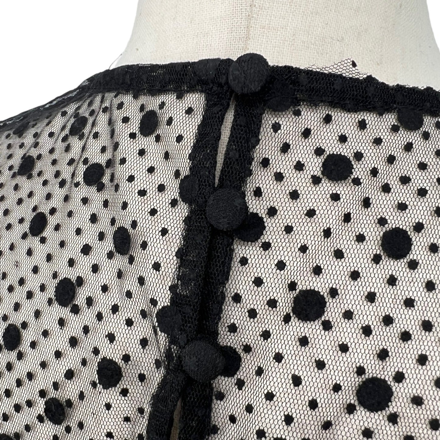 Vintage Polka Dot Sheer Lace Long Sleeve Top | Medium