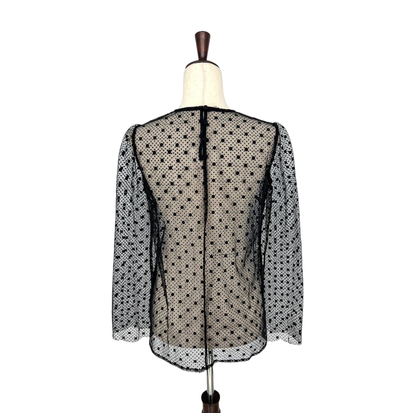 Vintage Polka Dot Sheer Lace Long Sleeve Top | Medium