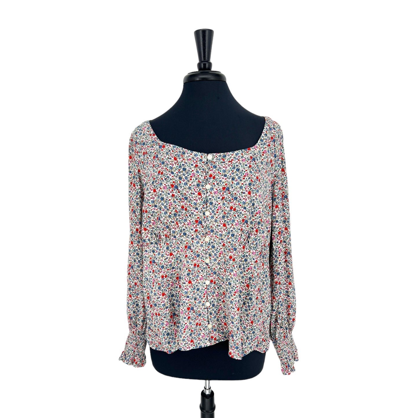 LOFT Spring Bloom Button Square Neck Top | Extra Large