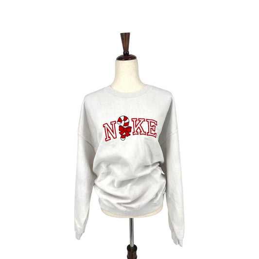 Nike Candy Cane Logo White Crewneck | Extra Large