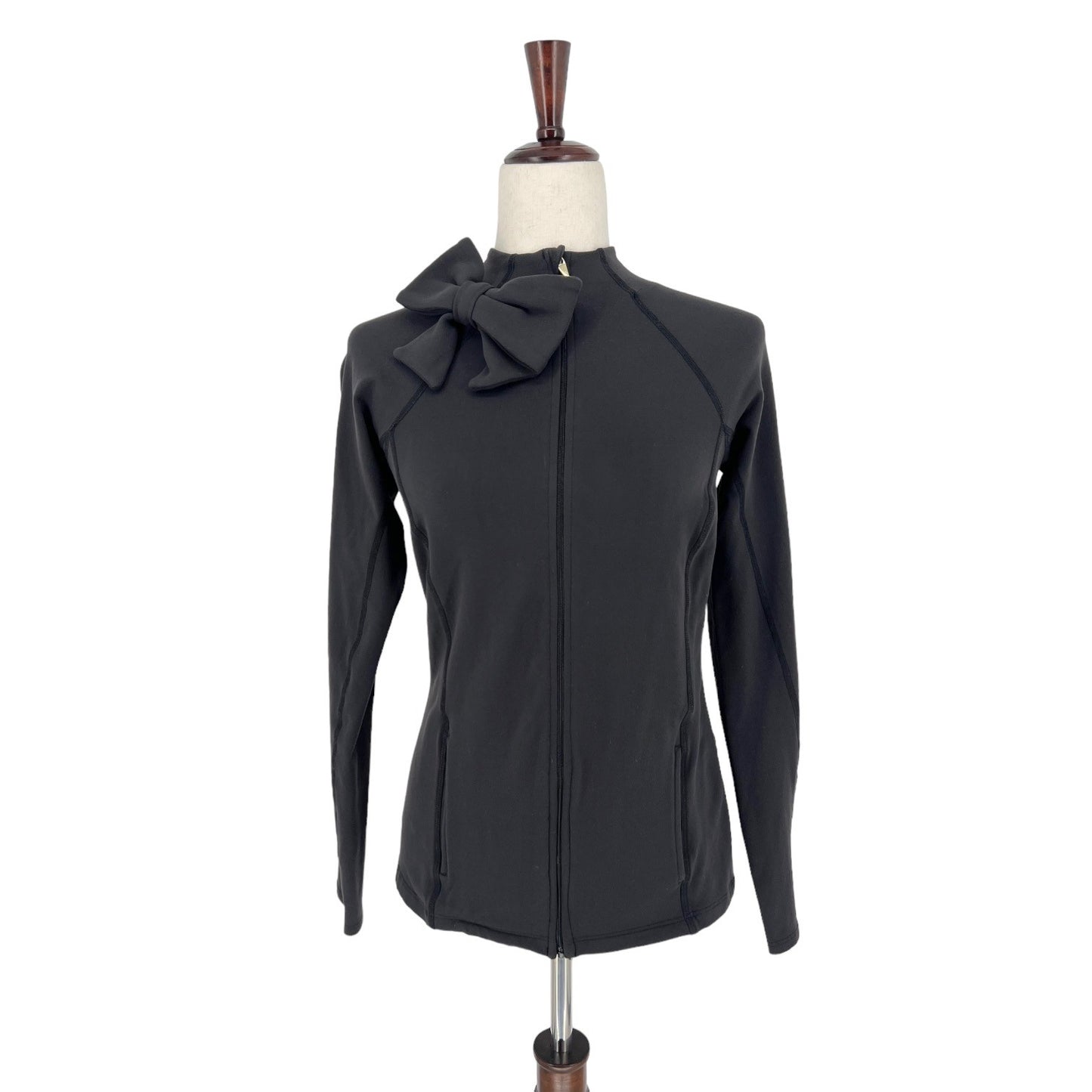 Kate Spade x Beyond Yoga Black Zip Up Neck Bow Jacket | Small