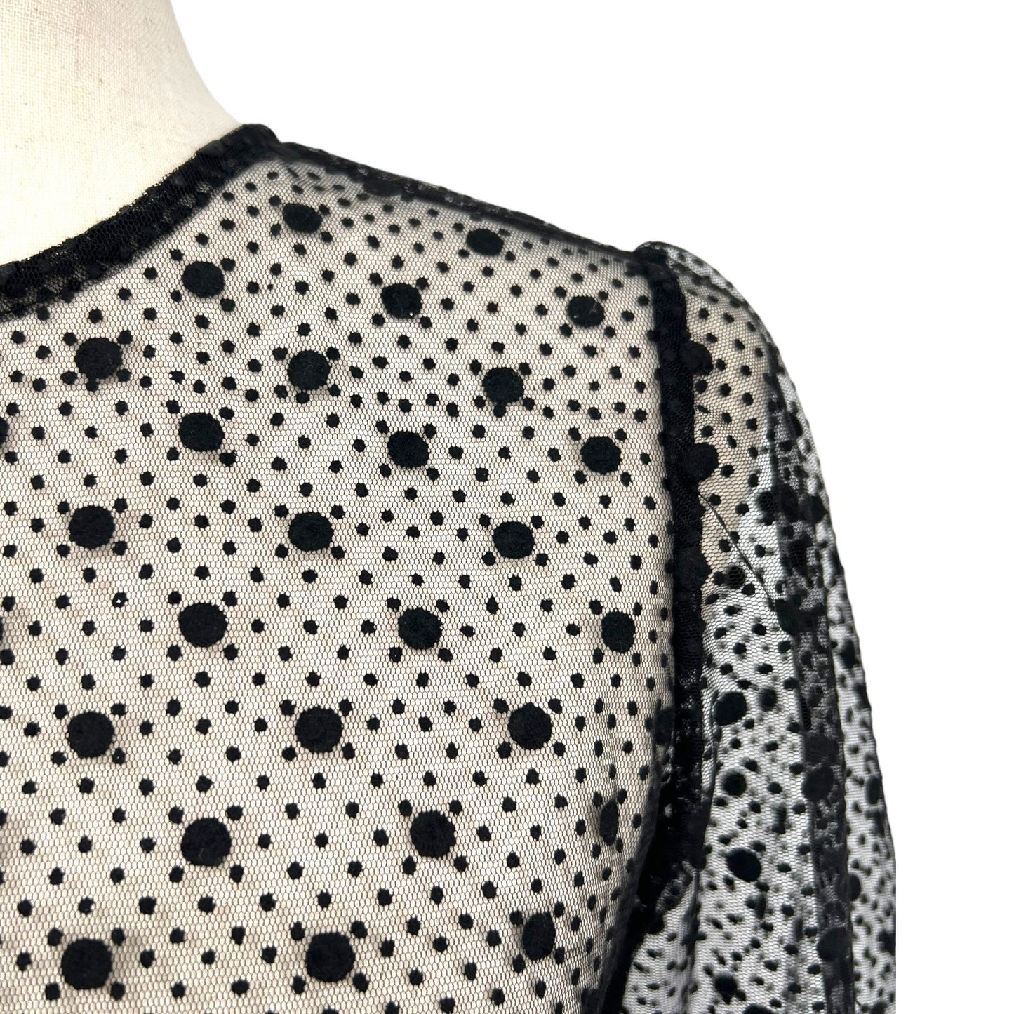 Vintage Polka Dot Sheer Lace Long Sleeve Top | Medium