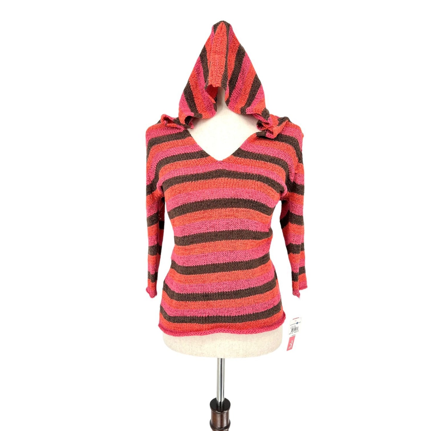 NWT Dolce Hodded Knit Striped Sweater - Small